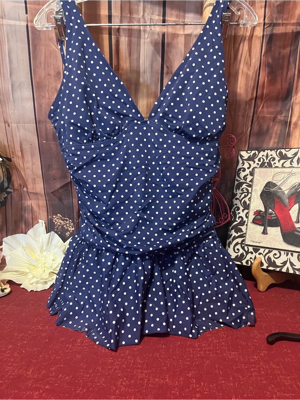 Jaclyn Smith Navy Blue Polka Dot One-Piece Swimdress